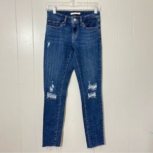 Levi’s 711 Skinny Jeans Women’s Size 25 Distressed Stretch Mid Rise Raw Hem
